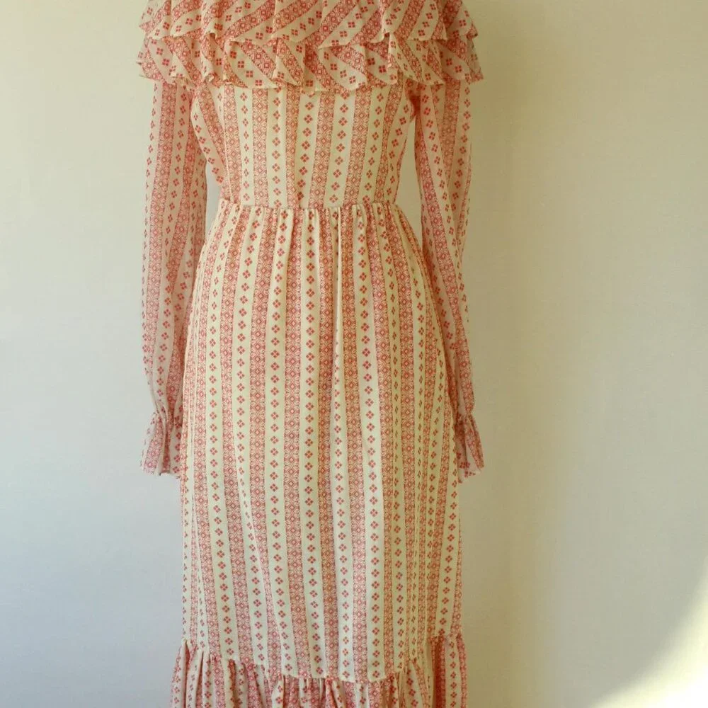 Vintage 1960s 1970s Skirt and Blouse, Neiman-Marcus Orange and Cream Peasant Sty - Picture 7 of 10